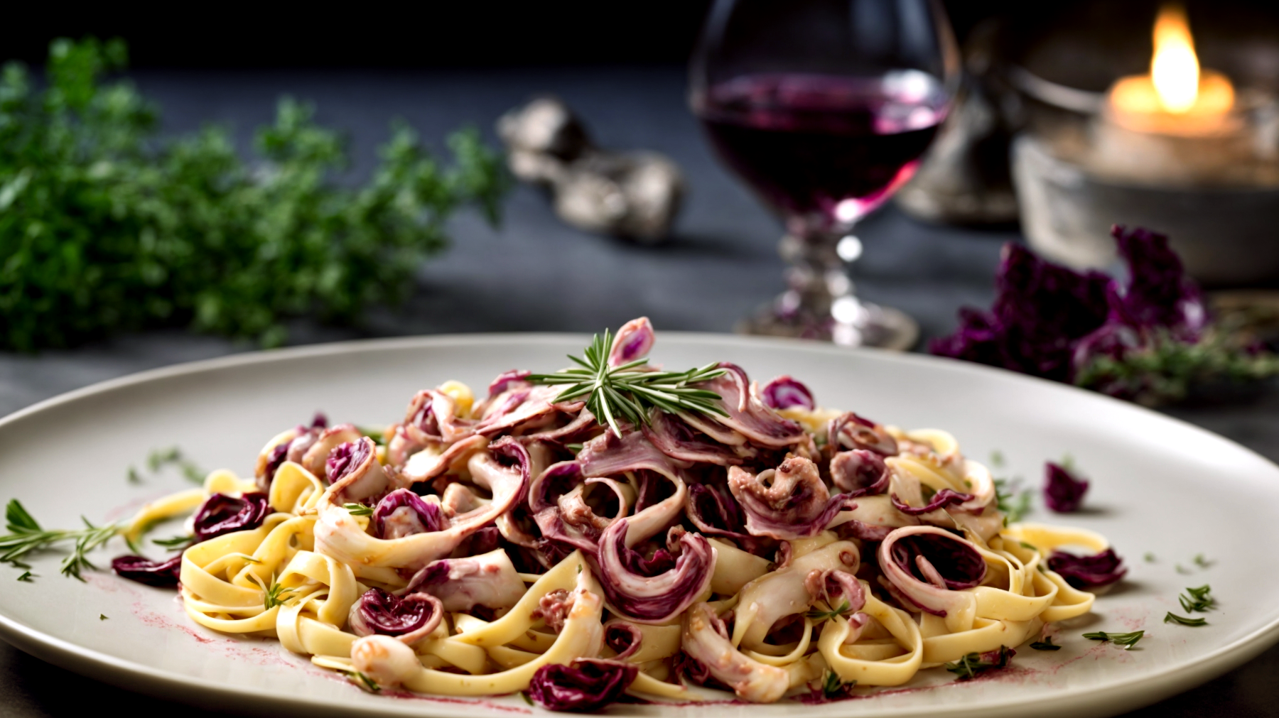 Tagliatelle polpo radicchio"