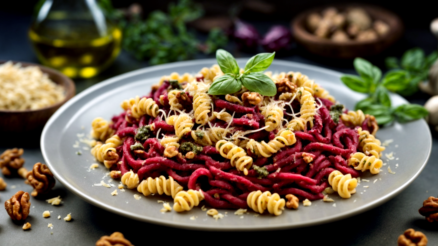 Fusilli barbabietola noci"