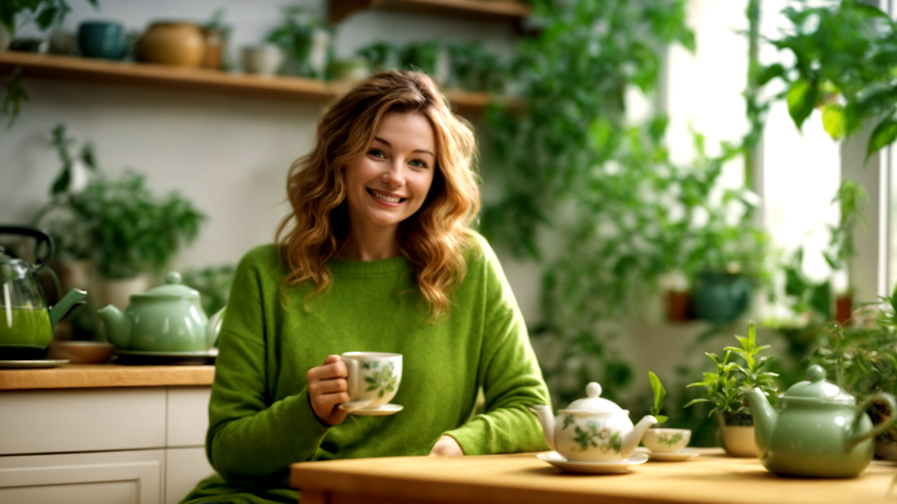 Tazza di tè verde foglie di Camellia sinensis sfondo rilassante"